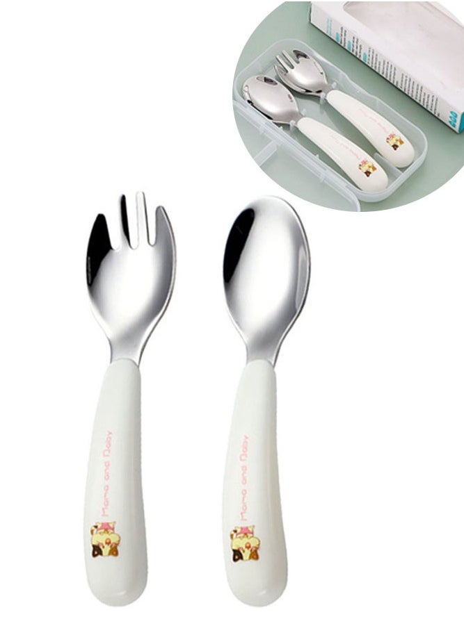 INSENSE - Children's portable tableware set, cartoon spoon and fork, baby learning food training spoon household fork and spoon 304 stainless steel - Image 1