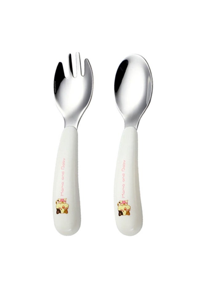 INSENSE - Children's portable tableware set, cartoon spoon and fork, baby learning food training spoon household fork and spoon 304 stainless steel - Image 1