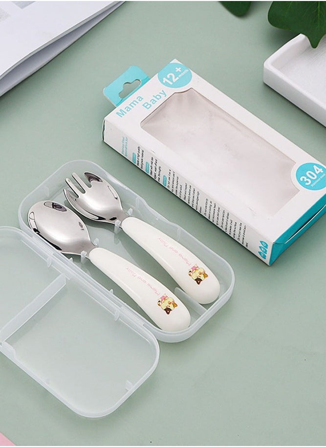 INSENSE - Children's portable tableware set, cartoon spoon and fork, baby learning food training spoon household fork and spoon 304 stainless steel - Image 1