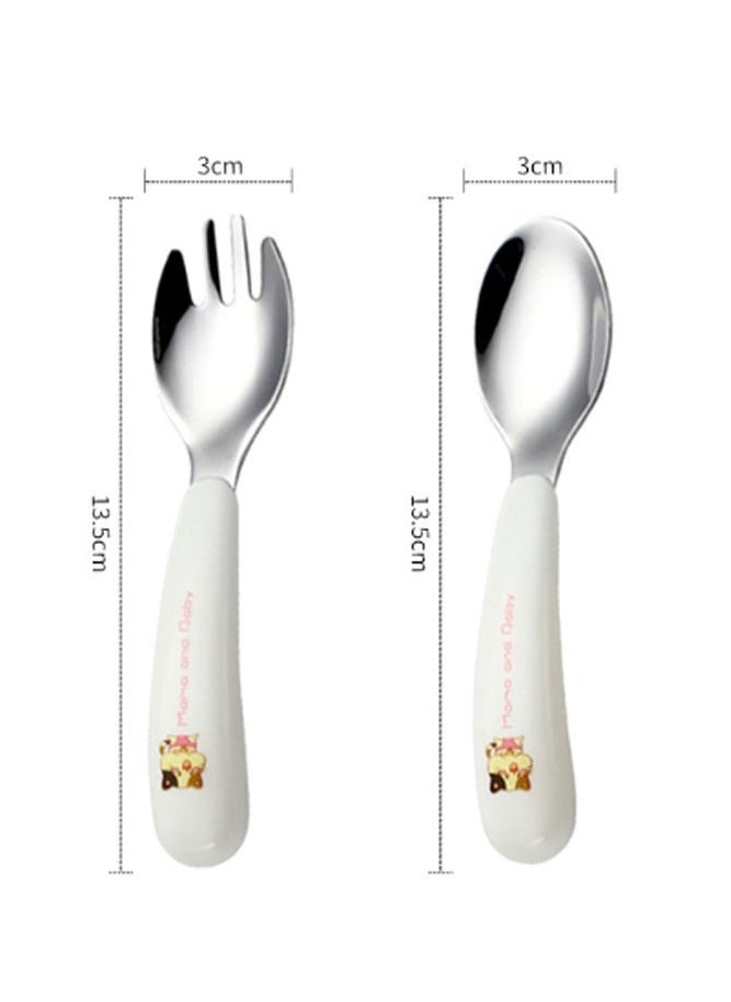 INSENSE - Children's portable tableware set, cartoon spoon and fork, baby learning food training spoon household fork and spoon 304 stainless steel - Image 1