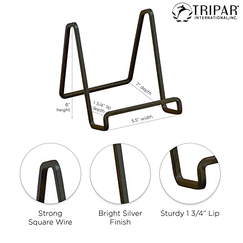 TRIPAR 6-Inch Metal Mahogany Painted Square Kitchen Book Holder/Stand, Wire Mini Easel, Small Photo Stands for Table, Display for Picture Frames, Plaques & Plates - Image 3