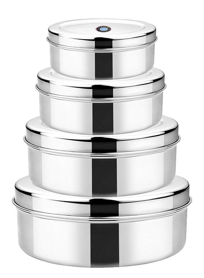 Lion Stainless Steel Puri Dabba Set – 4-Piece Multi-Purpose Food Storage, Lunch Box, and Tableware Serving Containers with Secure Lids (Sizes: 9.5, 11, 12.5, 14 cm) - Image 5