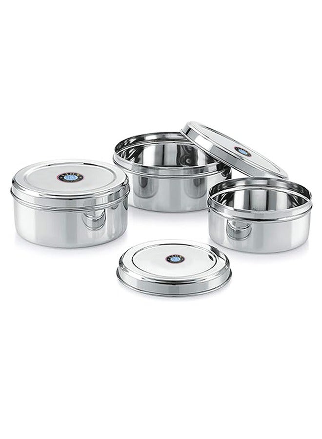 Lion Stainless Steel Puri Dabba Set – 4-Piece Multi-Purpose Food Storage, Lunch Box, and Tableware Serving Containers with Secure Lids (Sizes: 9.5, 11, 12.5, 14 cm) - Image 4