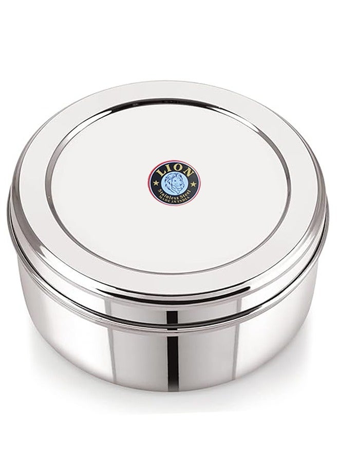 Lion Stainless Steel Puri Dabba Set – 4-Piece Multi-Purpose Food Storage, Lunch Box, and Tableware Serving Containers with Secure Lids (Sizes: 9.5, 11, 12.5, 14 cm) - Image 1