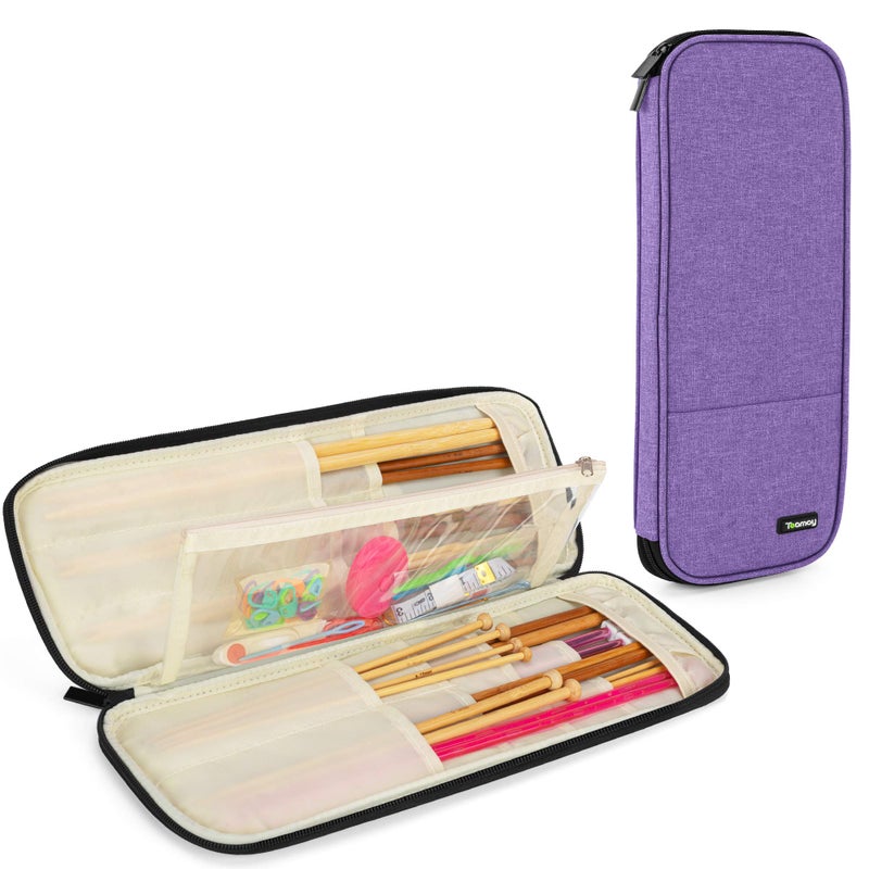 Teamoy Knitting Needles Case Up to 14 Travel Organizer Storage Bag for Knitting Needles Tunisian Crochet Hooks and Accessories Purple