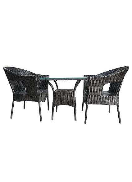 ANAND INDIA GROUPS ANAND INDIA GROUPS D9 2 Chairs 1 Squre Table Set 21 Wicker Patio Furniture Sets 2 Chair and 1 Table with Cushions for Garden Balcony Bedroom Powder Coated Frame Uv Protected Wicker Black 