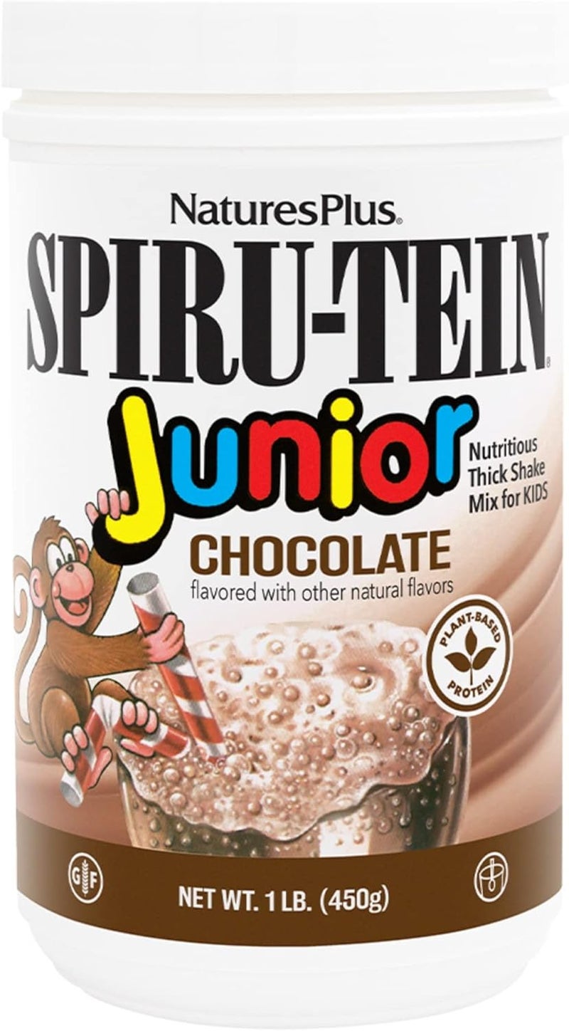 NaturesPlus مسحوق بروتين نباتي للأطفال بنكهة الشوكولاتة 1 رطل من ناتشرز بلس سبيروتين جونيور - Image 1