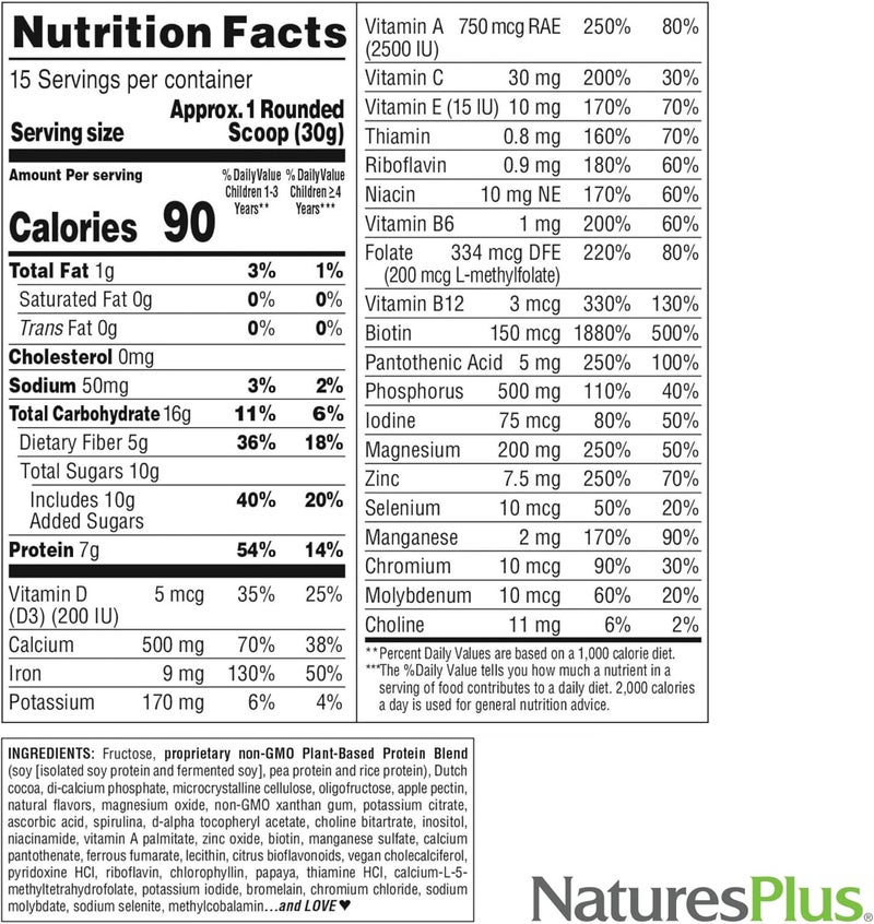 NaturesPlus مسحوق بروتين نباتي للأطفال بنكهة الشوكولاتة 1 رطل من ناتشرز بلس سبيروتين جونيور - Image 5