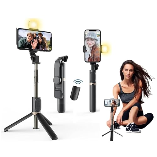 TARAVEE,i17 Selfie Stick with Tripod Stand,Extendable Bluetooth Selfie Stick for Mobile Phone,LED Light,Compatible with iPhone & 360 Degree Rotation,Selfie Stick Tripod Stand 4 in 1 Photography,selfi - Image 1