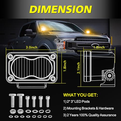 AKD Part Amber LED Pods, 3 Inch Flood CREE LED Fog Lights 40W Small Amber Chase Lights Off Road Driving Ditch Lights Pods 2 Packs for Truck Pickup Motorcycle SUV UTV ATV Dirt Bike Surron - Image 2