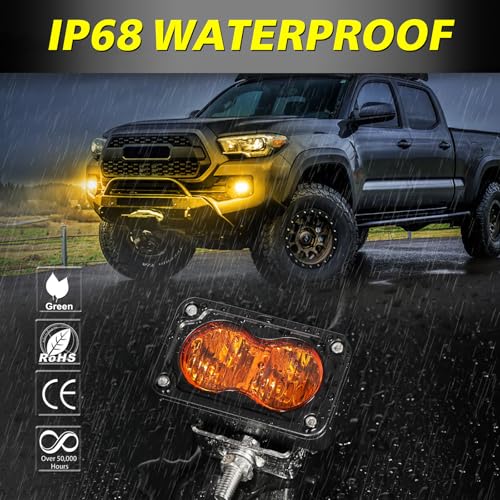 AKD Part Amber LED Pods, 3 Inch Flood CREE LED Fog Lights 40W Small Amber Chase Lights Off Road Driving Ditch Lights Pods 2 Packs for Truck Pickup Motorcycle SUV UTV ATV Dirt Bike Surron - Image 5