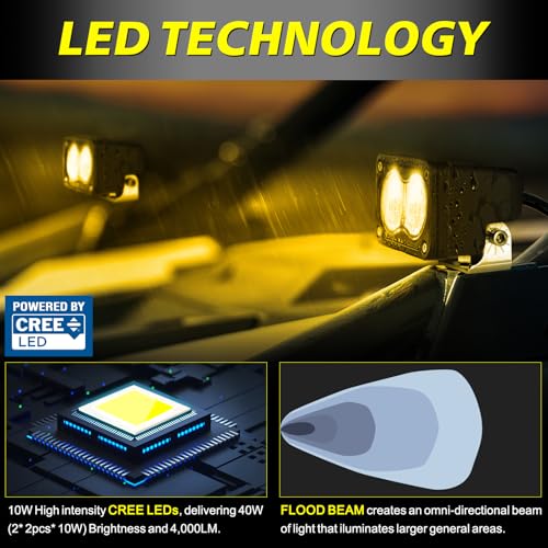 AKD Part Amber LED Pods, 3 Inch Flood CREE LED Fog Lights 40W Small Amber Chase Lights Off Road Driving Ditch Lights Pods 2 Packs for Truck Pickup Motorcycle SUV UTV ATV Dirt Bike Surron - Image 3