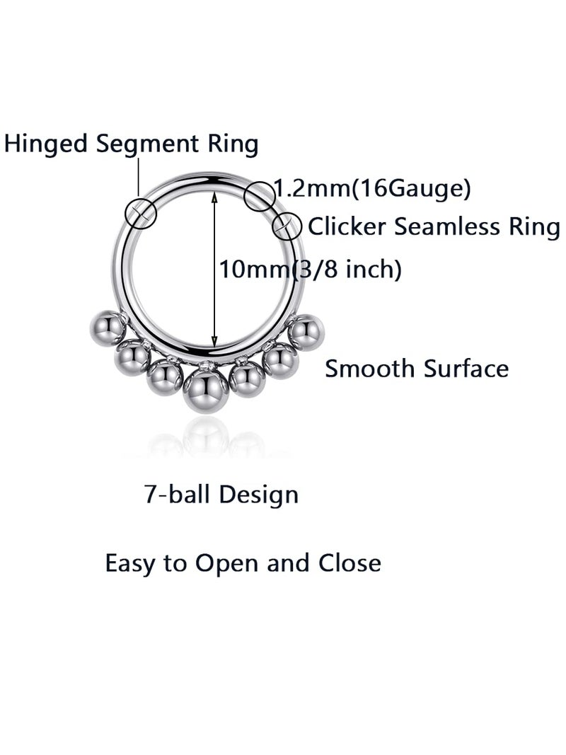 Lantine 8mm Septum Ring 16g 316 Stainless Steel Daith Piercing Jewelry Hinged Clicker Rook Snug Tragus Cartilage Hoop Earring - Image 3