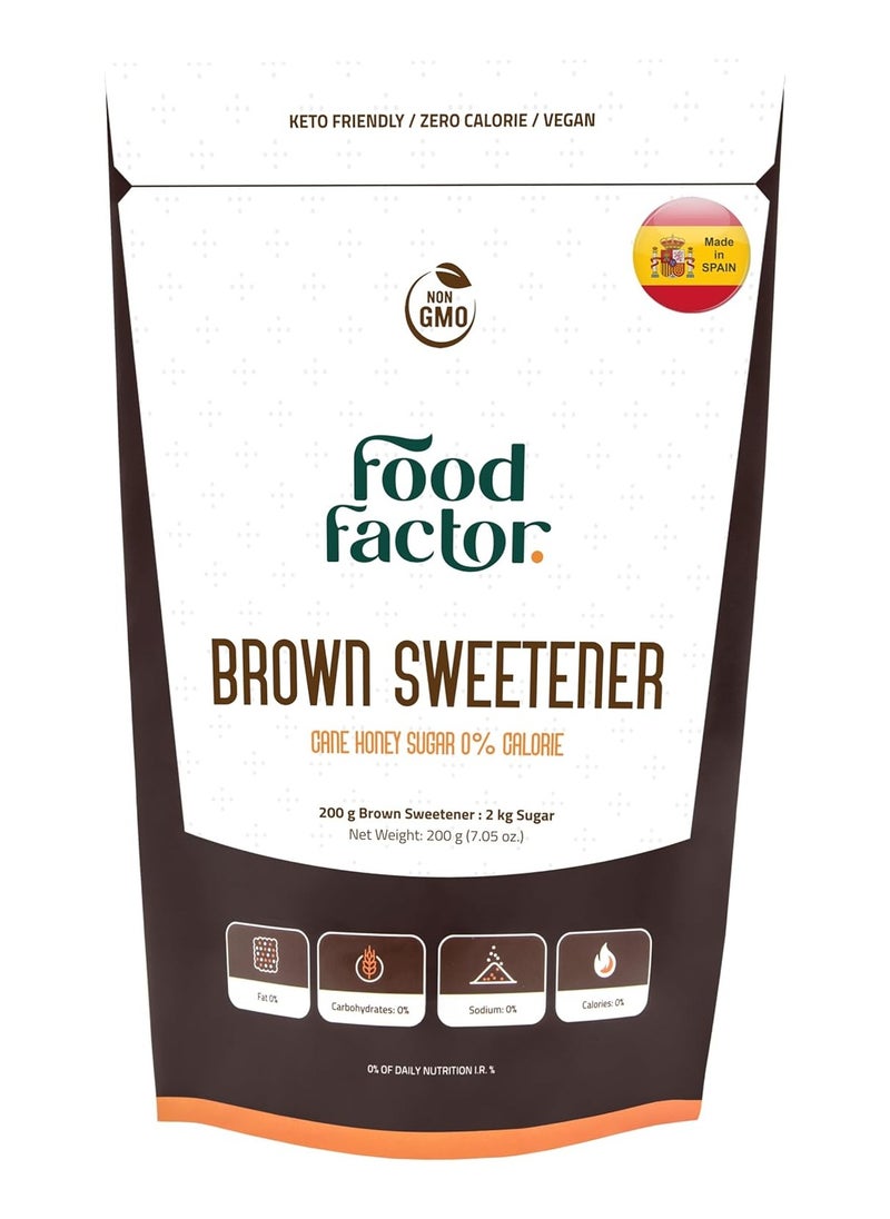 Food Factor Food Factor Brown Sweetener | Made in Spain Sugar Cane Granulated Zero Sugar, Zero Calorie, Zero Carb, Zero Fat Suitable For Diabetic, Vegan, Keto Friendly for baking, 200 G (7.05 Oz)  - Image 1