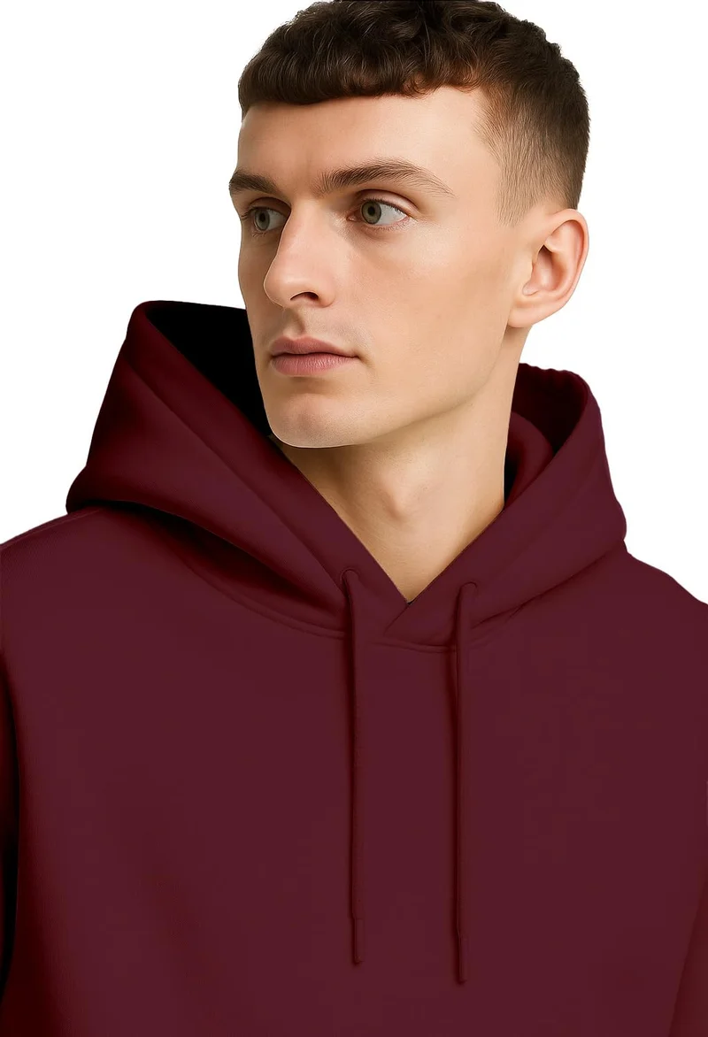 Nobero  Men's Oversized Fleece Hoodie in Burgundy for Men | Best Price UAE