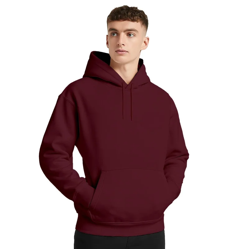 نوبيرو Men's Oversized Fleece Hoodie in Burgundy