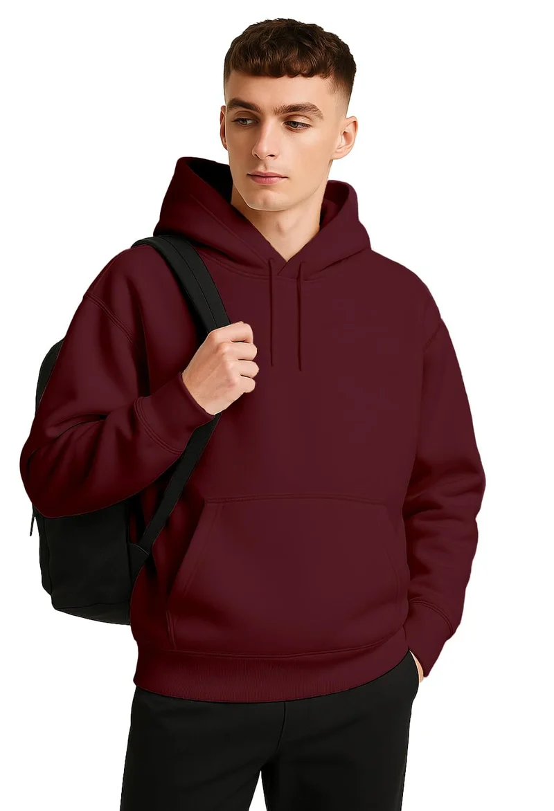 نوبيرو Men's Oversized Fleece Hoodie in Burgundy