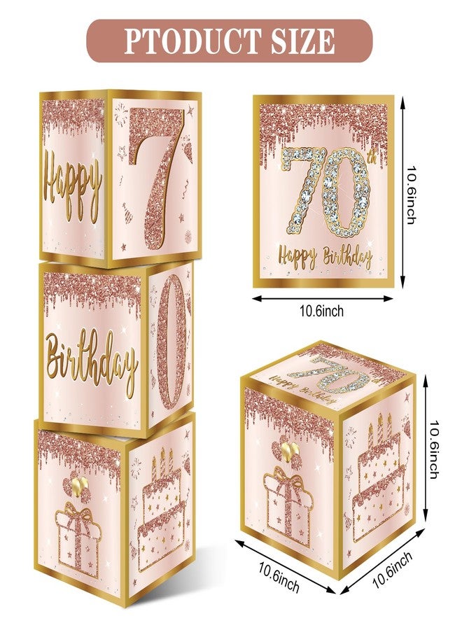 Guiruiy 3Pcs 70th Birthday Decorations Boxes for Women, Pink Rose Gold 70th Birthday Balloons Boxes Party Supplies, Pink Seventy Year Old Bday Theme Cardboard Box Decor - Image 2