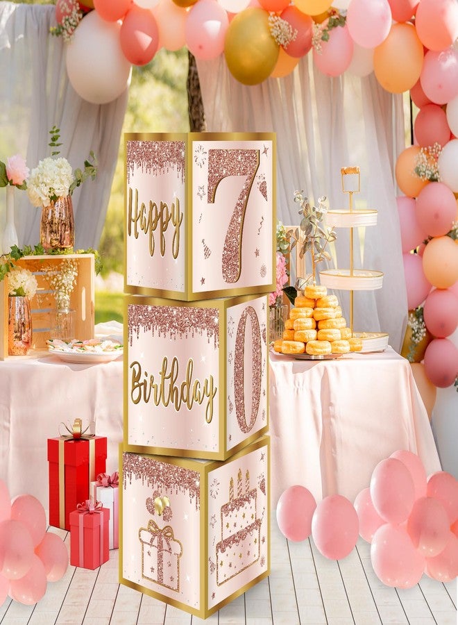 Guiruiy 3Pcs 70th Birthday Decorations Boxes for Women, Pink Rose Gold 70th Birthday Balloons Boxes Party Supplies, Pink Seventy Year Old Bday Theme Cardboard Box Decor - Image 5