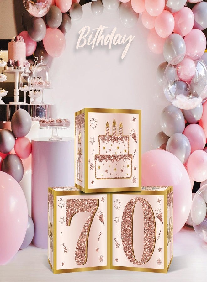 Guiruiy 3Pcs 70th Birthday Decorations Boxes for Women, Pink Rose Gold 70th Birthday Balloons Boxes Party Supplies, Pink Seventy Year Old Bday Theme Cardboard Box Decor - Image 4