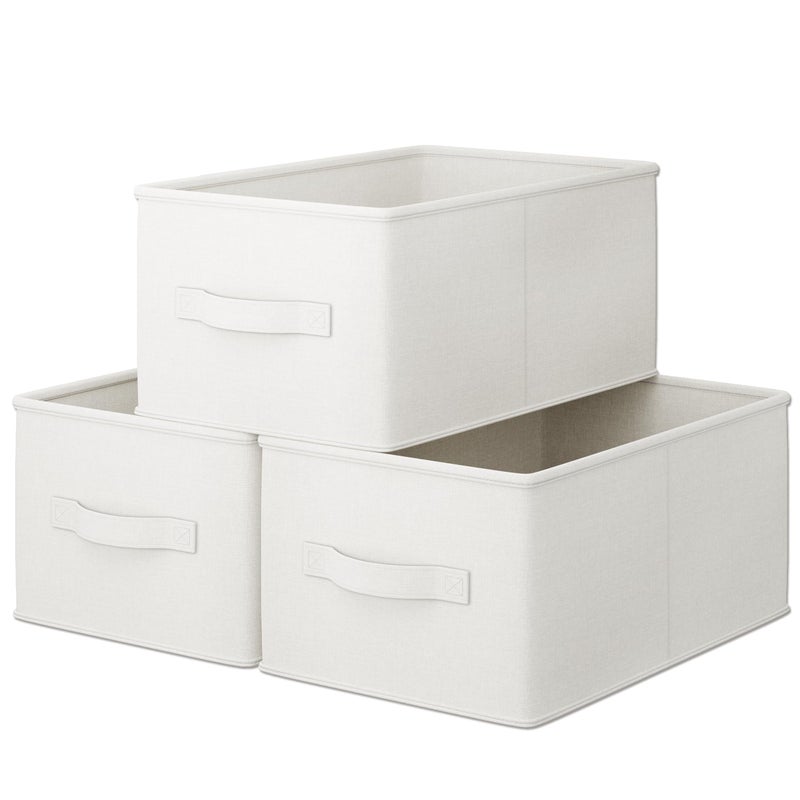 LayerSpace 3 Pack Fabric Storage Bins for Shelves  1625x12x10in Closet Storage Baskets  Collapsible Storage Bins Fabric Closet Organizers with Handles  White