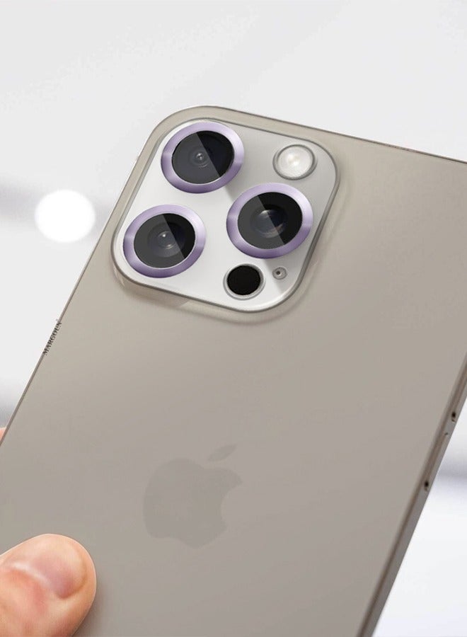 CATANES iPhone 15 Pro Camera Lens Protector Tempered Glass 9H Hardness Ultra HD Anti-Scratch Easy to Install Case Friendly Full Coverage Guard Light Purple - Image 4