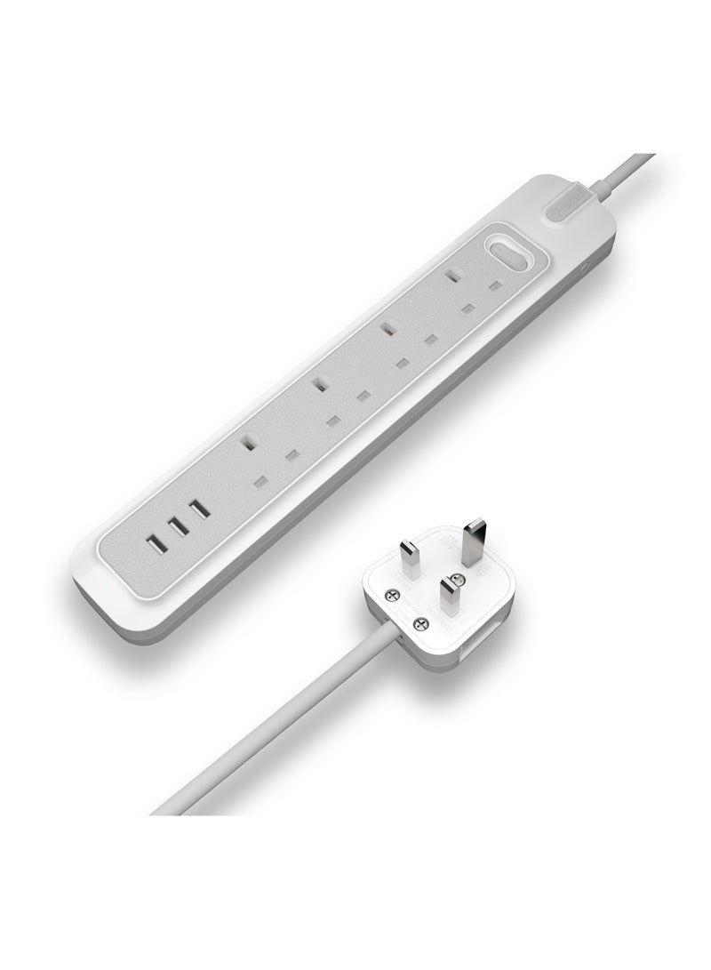 RAFEED Power Extension Cord 2M 4 Sockets 3 USB Charging Ports Surge Protection 3250W (WA20016) - Image 1
