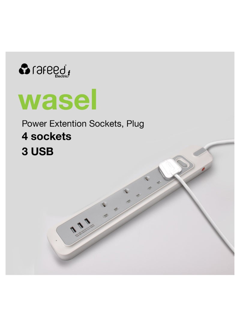 RAFEED Power Extension Cord 2M 4 Sockets 3 USB Charging Ports Surge Protection 3250W (WA20016) - Image 3