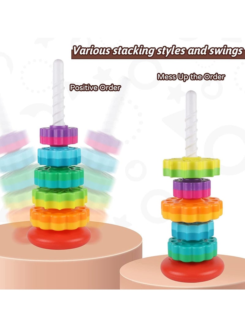 دوركو الدوار التراكم الألعاب - برج قوس قزح، حلقة قوس قزح التراكم ألعاب مونتيسوري للأطفال، 1 2 3 سنة فتاة صبي هدايا عيد ميلاد - Image 3