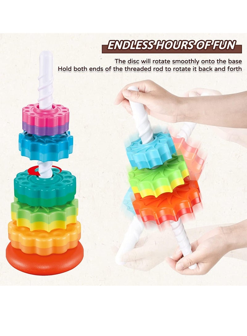 دوركو الدوار التراكم الألعاب - برج قوس قزح، حلقة قوس قزح التراكم ألعاب مونتيسوري للأطفال، 1 2 3 سنة فتاة صبي هدايا عيد ميلاد - Image 4
