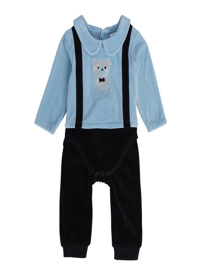 miniklub Baby Collar Neck Blue/Marshmallow Cotton Shirt & Dungaree Set (3-6M) - Image 1