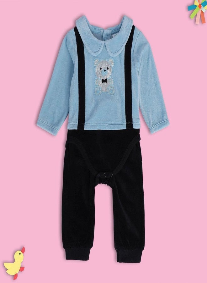 miniklub Baby Collar Neck Blue/Marshmallow Cotton Shirt & Dungaree Set (3-6M) - Image 2