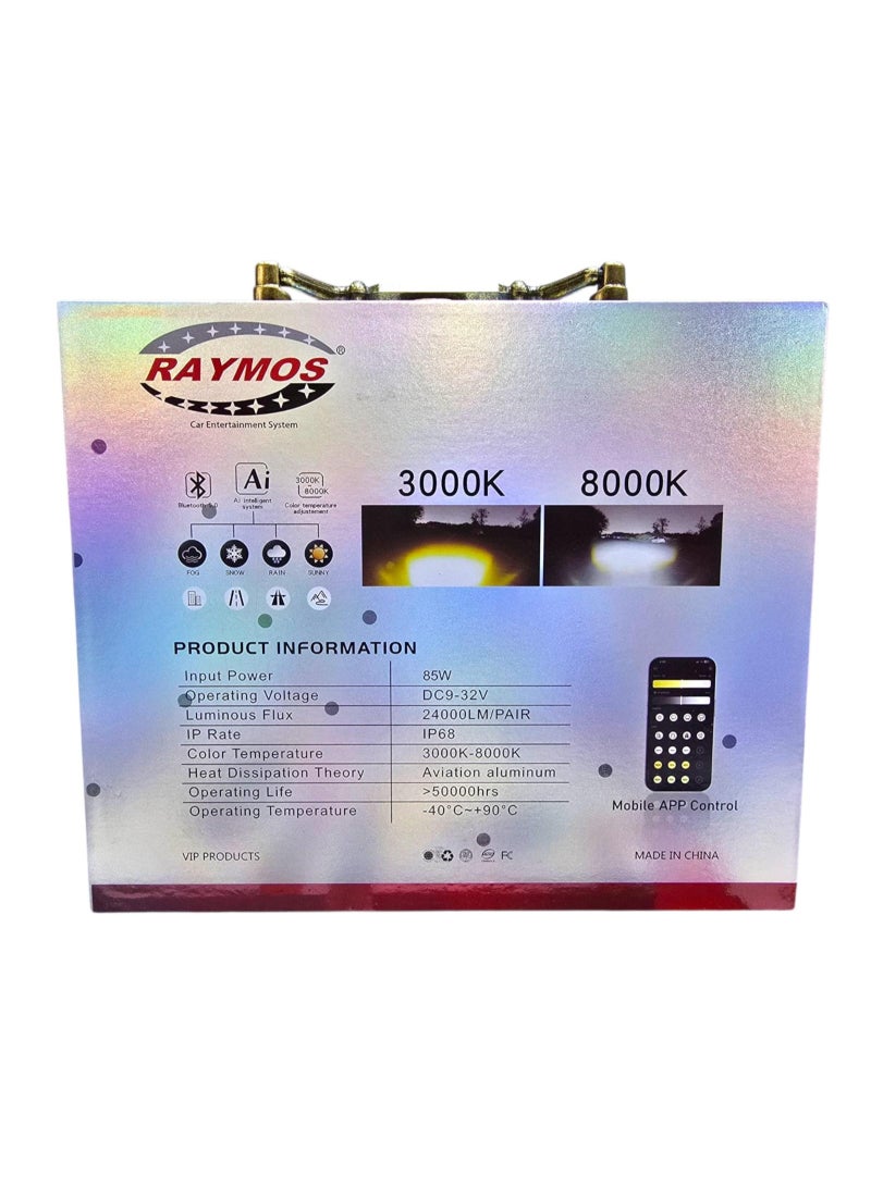 Raymos AI Intelligent LED Headlight – 85W | 24000LM | Auto Weather Detection | 3000K–8000K Adjustable Color Temperature | Mobile App Control | IP68 Waterproof - Image 2