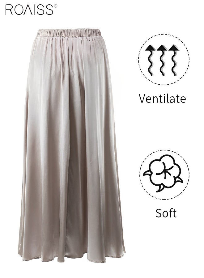 roaiss تنورة حريمي من الساتان بخصر عالٍ فضفاضة وثنيات بحاشية كبيرة على شكل حرف A - Image 4