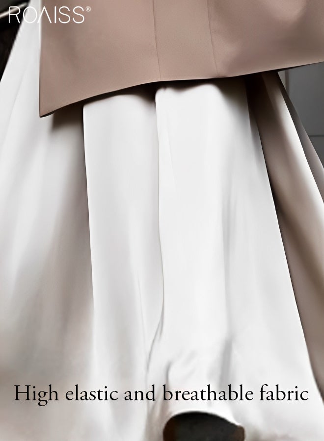 roaiss تنورة حريمي من الساتان بخصر عالٍ فضفاضة وثنيات بحاشية كبيرة على شكل حرف A - Image 5