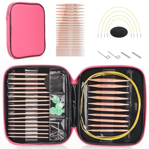 Reessy Interchangeable Circular Knitting Needles Set, 13 Pairs (26pcs) Rose Gold Aluminum Knitting Needles Kit, Sizes 3.0mm–10.0mm, Knitting Needle Case & Accessories for Knitting Beginners & Advanced - Image 1