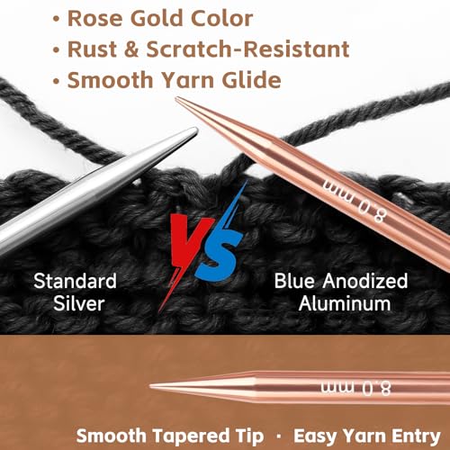 Reessy Interchangeable Circular Knitting Needles Set, 13 Pairs (26pcs) Rose Gold Aluminum Knitting Needles Kit, Sizes 3.0mm–10.0mm, Knitting Needle Case & Accessories for Knitting Beginners & Advanced - Image 4