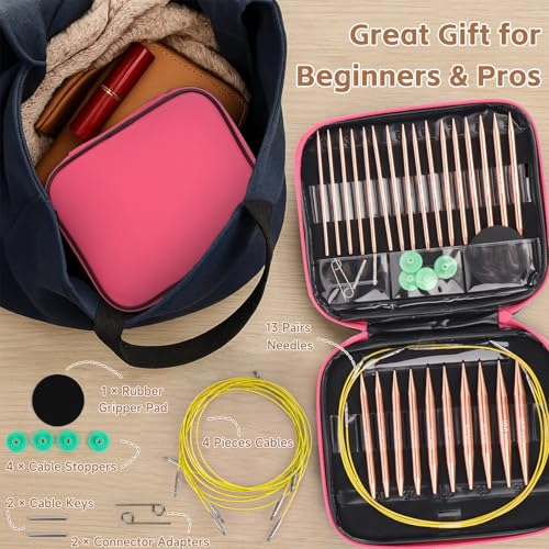 Reessy Interchangeable Circular Knitting Needles Set, 13 Pairs (26pcs) Rose Gold Aluminum Knitting Needles Kit, Sizes 3.0mm–10.0mm, Knitting Needle Case & Accessories for Knitting Beginners & Advanced - Image 3