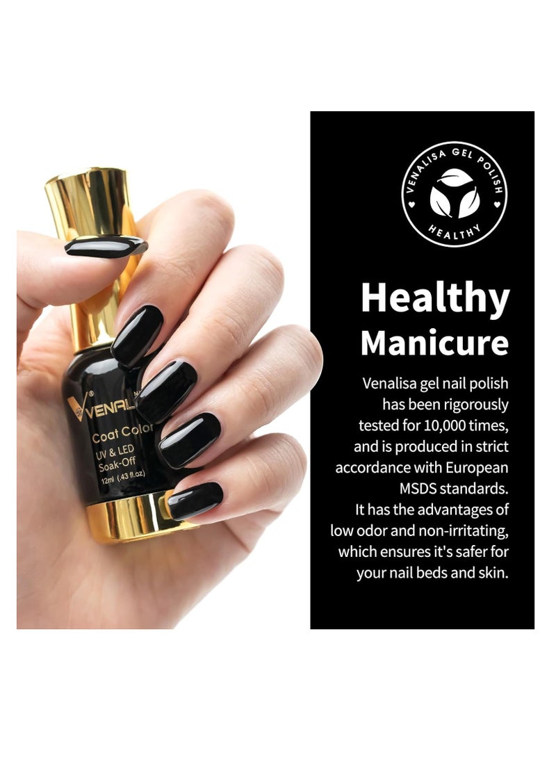 Venalisa - VENALISA Gel Nail Polish, 12ml Black Color Soak Off UV LED Nail Gel Polish Nail Art Starter Manicure Salon DIY at Home, 0.43 OZ - Image 1