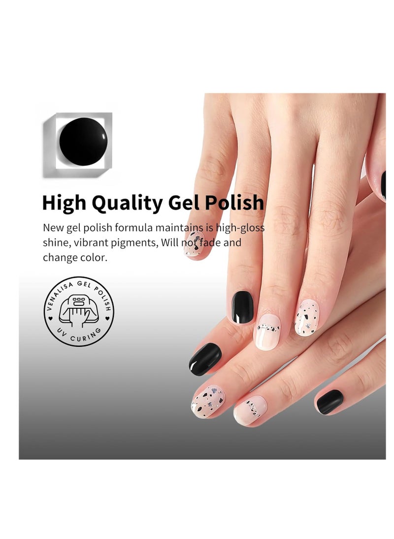 Venalisa - VENALISA Gel Nail Polish, 12ml Black Color Soak Off UV LED Nail Gel Polish Nail Art Starter Manicure Salon DIY at Home, 0.43 OZ - Image 1