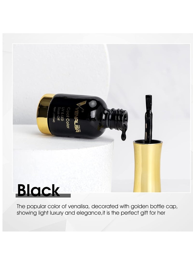 Venalisa - VENALISA Gel Nail Polish, 12ml Black Color Soak Off UV LED Nail Gel Polish Nail Art Starter Manicure Salon DIY at Home, 0.43 OZ - Image 1