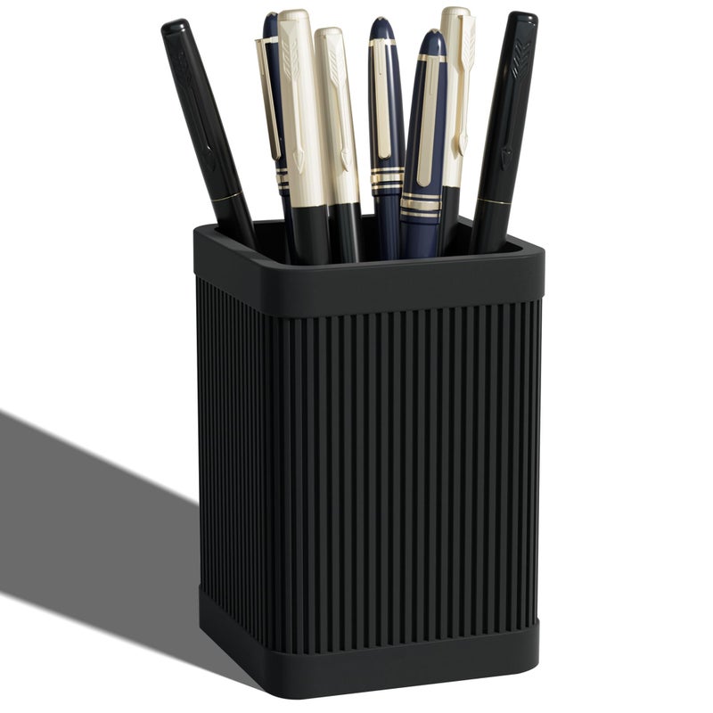 HighHerz Aesthetic Pen Holder For Desk, Modern Silicone Pencil Holder, Stylish Office Desk Decor, Made of 5 mm Thickened Premium Silicone, Office Desk Organizer And Accessories (Black) - Image 1