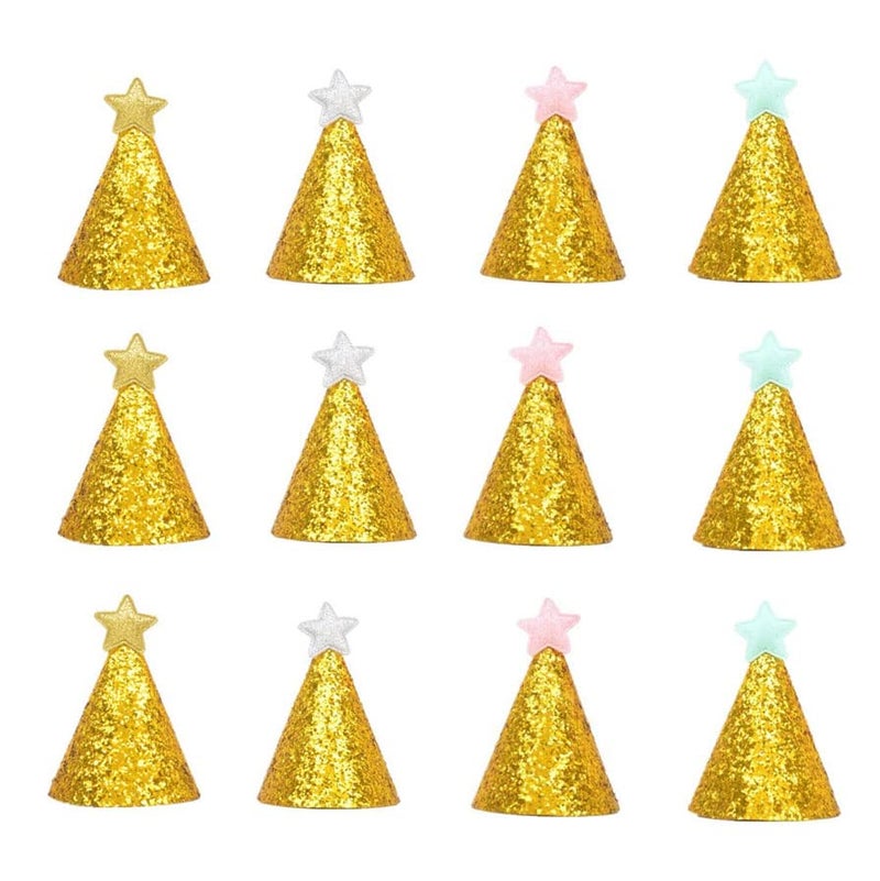 Fevoila Golden Star Birthday Hats 12 Pcs Golden Happy Birthday Party Hats with Shiny Star Party Supplies for Pets Kids Adults - Image 1