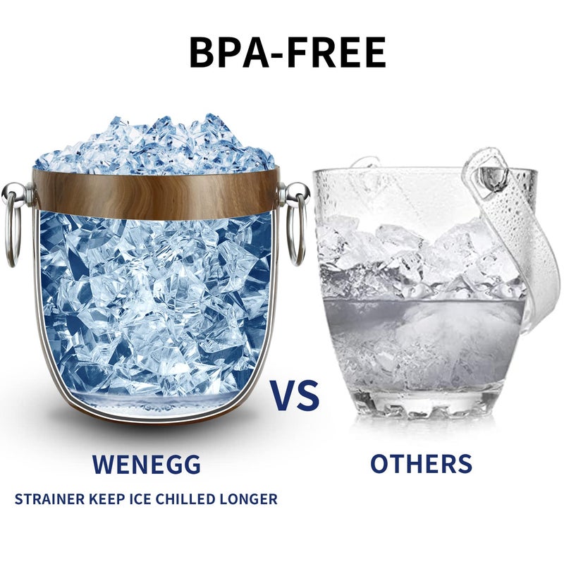 WENEGG Ice Bucket with Lid, Scoop, Tongs and Strainer - Well Made Insulated Stainless Steel Keep Ice Frozen Longer - Ideal for Cocktail Bar, Parties, Chilling Wine, Champagne - 3 Liter (Teakwood) - Image 5