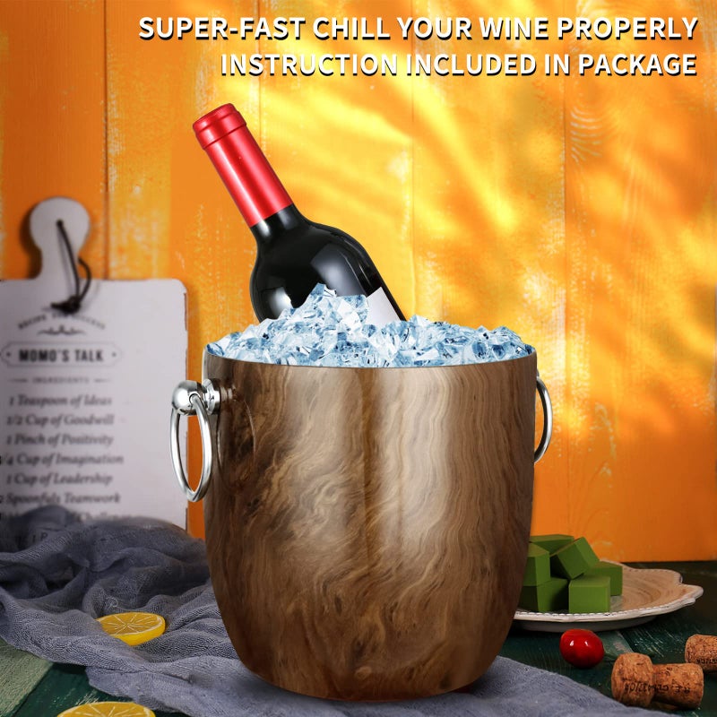 WENEGG Ice Bucket with Lid, Scoop, Tongs and Strainer - Well Made Insulated Stainless Steel Keep Ice Frozen Longer - Ideal for Cocktail Bar, Parties, Chilling Wine, Champagne - 3 Liter (Teakwood) - Image 3