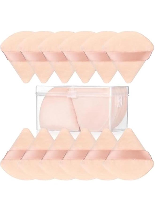 MOXO 12 Pcs Triangle Powder Puff for Face Makeup with Stronge CaseSoft Powder Puffs for Face PowderVelour Makeup and Foundation Blending Sponges Set Beauty Blender Tools (Nude)  - Image 1