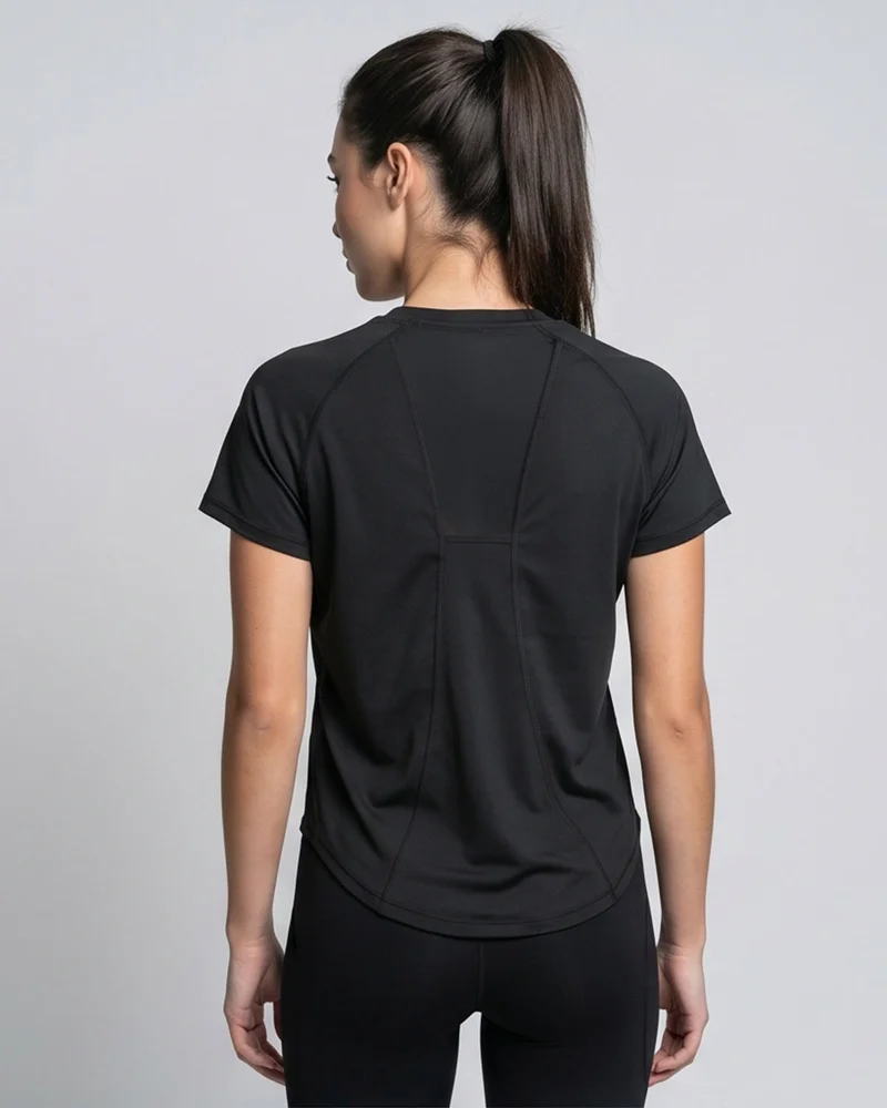Redtag Women Black Raglan Sleeve Active T-Shirt