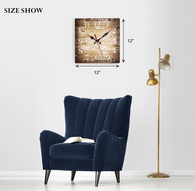 ArtSocket Wooden Wall Clock Silent Non-Ticking, Brown Grain Cracked Ancient Dirty Fence Gray Rustic Coastal Square Wall Clocks Decor for Home Kitchen Living Room Office, Battery Operated(12 Inch) - Image 4