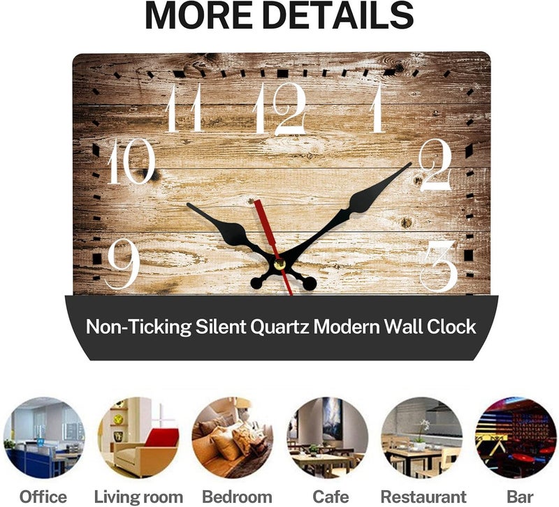 ArtSocket Wooden Wall Clock Silent Non-Ticking, Brown Grain Cracked Ancient Dirty Fence Gray Rustic Coastal Square Wall Clocks Decor for Home Kitchen Living Room Office, Battery Operated(12 Inch) - Image 5
