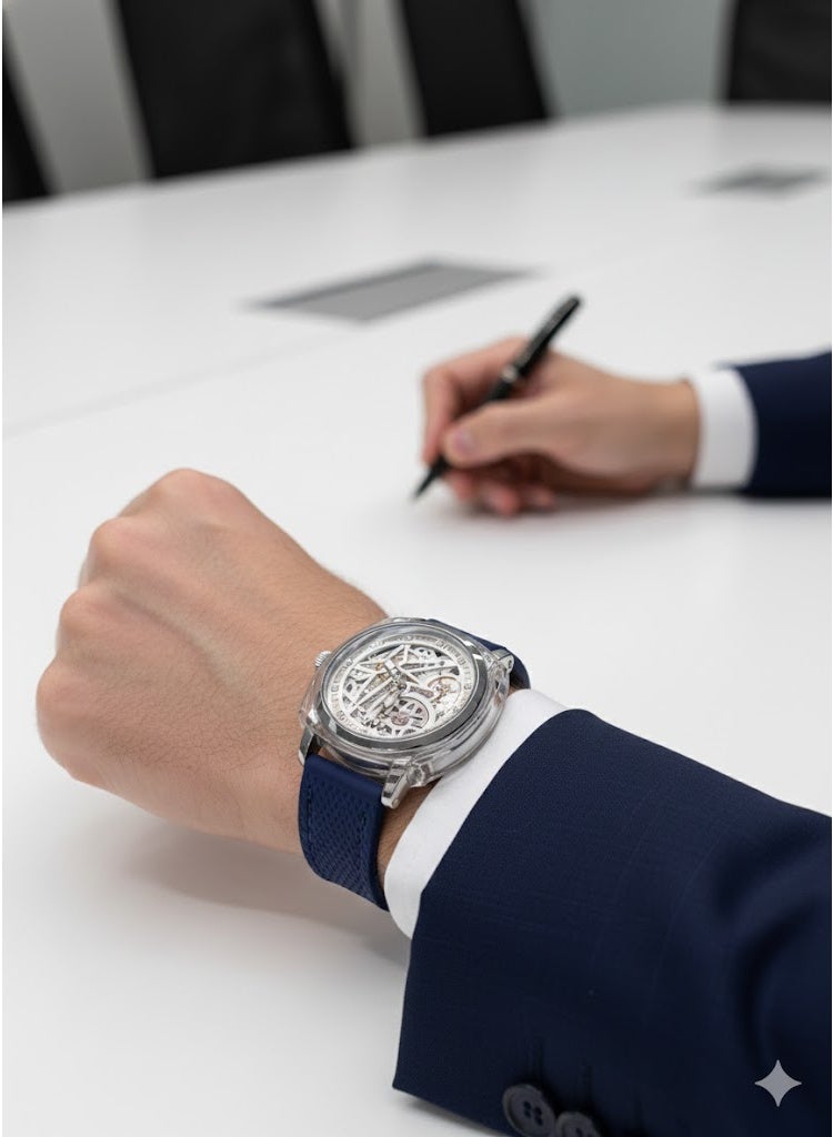 ام جي ساعة أوتوماتيكية فاخرة بهيكل عظمي وسوار أزرق - Image 2